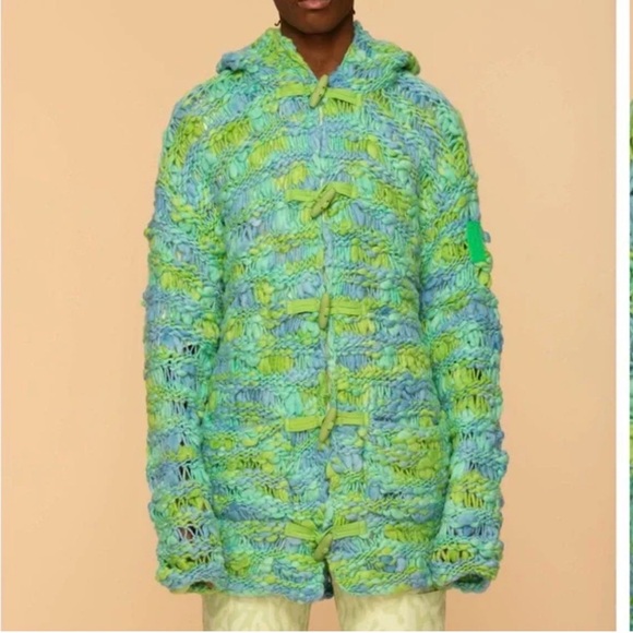 NWT Cash App Mosshide Handmade Chunky Crochet Knit Cardigan Blue and Green M L